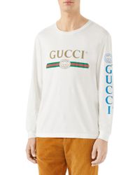 Gucci Fake Logo Long Sleeved T Shirt - White