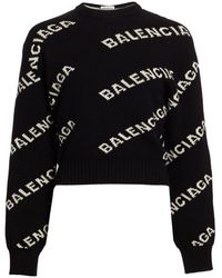 Balenciaga Intarsia Logo Cropped Crewneck Sweater - Black