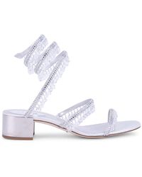 Rene Caovilla Cleo Chandelier Ankle-wrap Crystal-embellished Satin Sandals in Violet (Purple) - Lyst