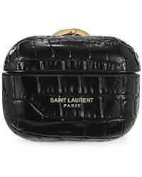 Saint Laurent Croc-embossed Leather Airpods Pro Case - Black