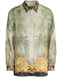 Camilla Oversized Button-up Silk Shirt - Green