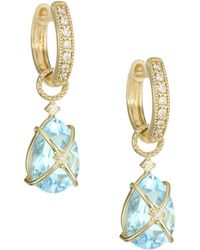Tiny Criss Cross 18k Yellow Gold Diamond Pear Topaz Earring Charms Metallic