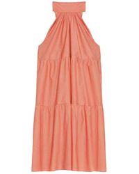 Theory Cotton Halter Tier Mini Dress in Pink Coral (Pink) | Lyst