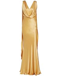 Lauren by Ralph Lauren Sleeveless Portrait-Collar Draped Gown in Red - Lyst