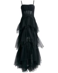 BCBGMAXAZRIA Sheer Tiered Ruffle Gown - Black