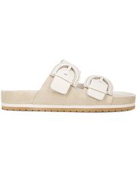 Vince Glyn Leather-trimmed Canvas Slides in Natural - Lyst
