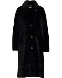 Maximilian Shearling Button Front Long Coat - Black