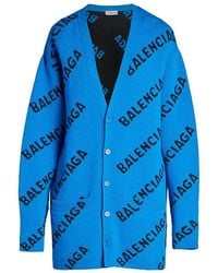 Balenciaga Oversized Logo Cardigan - Blue