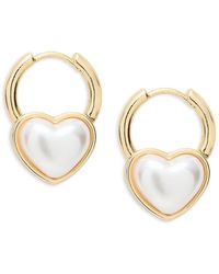 AREA STARS - 14K Goldplated & Simulated Pearl Heart Drop Earrings - Lyst