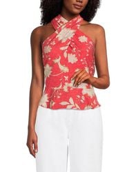 Tommy Hilfiger - Floral Print Twist Halter Peplum Top - Lyst