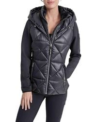 DKNY - Mixed Media Hooded Puffer Jacket - Lyst
