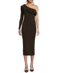MILLY - Kelly One-Shoulder Metallic Knit Midi-Dress - Lyst