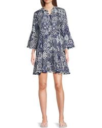 La Moda Clothing - Printed Cotton Mini Cover Up Dress - Lyst