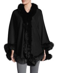 Belle Fare Fox Fur Floral Silk Cape in 