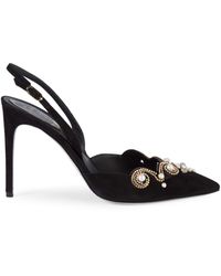 Rene Caovilla Embellished Suede Slingback Pumps - Black