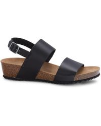 Geox Sthellae Leather Wedge Sandals - Black
