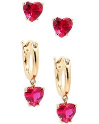 Adriana Orsini - Set Of 2 18k Goldplated & Cubic Zirconia Heart Earrings - Lyst