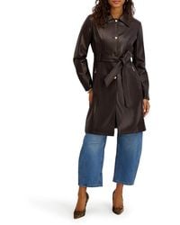 Kensie - Belted Faux Leather Trench Coat - Lyst