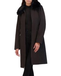 Kenneth Cole - Belted Faux Fur Collar Coat - Lyst