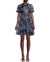 Kensie - Floral Embroidered Mesh A-Line Dress - Lyst