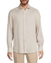 Brunello Cucinelli - Slim Fit Linen Blend Striped Shirt - Lyst