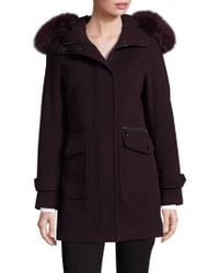 Trina Turk Addilyn Fox Fur Trim Coat - Black