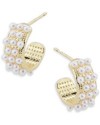 AREA STARS - Crystal Bloom 14K-Dipped & Acrylic Pearl Huggie Earrings - Lyst