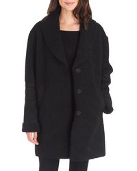 Kensie Faux Shearling Shawl Collar Coat - Black