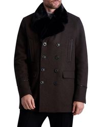 Karl Lagerfeld - Faux Fur-collar & Wool-blend Peacoat - Lyst