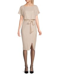 Kensie - Short Sleeve Faux Wrap Midi Dress - Lyst