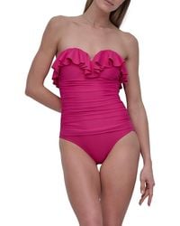 DKNY - Ruffled Bandeau One-Piece Swimsuit - Lyst