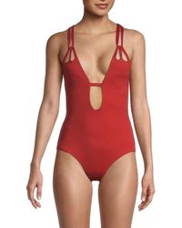 Becca Colour Code One-piece Plunging Neckline Swimsuit - Red