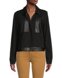 Calvin Klein - Faux Leather Trim Zip Up Jacket - Lyst