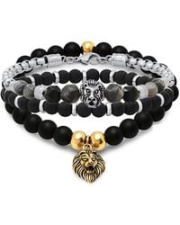 Anthony Jacobs - 3 Piece 18K Goldplated Stainless Steel, Lava Beads & Agate Bracelet Set - Lyst