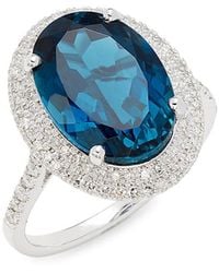 Effy - 14k White Gold, Diamond & Blue London Topaz Ring - Lyst