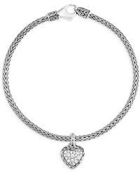 John Hardy - Classic Chain Silver & White Diamond Heart Braided Bangle Bracelet - Lyst