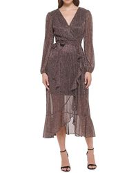 Kensie - Metallic Crinkle Belted Midi-dress - Lyst