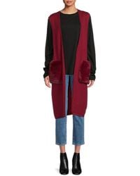 Saks Fifth Avenue - Faux Fur Trim Open Front Cardigan - Lyst