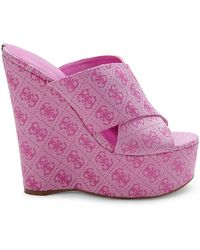 Guess Monogram Wedge-heel Sandals - Pink