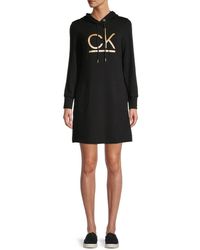 Calvin Klein Logo Hooded Dress - Black