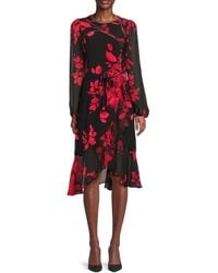 Tommy Hilfiger - Floral Tie-Waist Belt A-Line Knee-Length Dress - Lyst