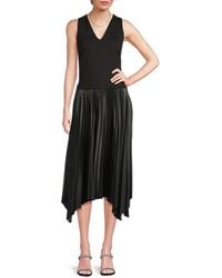 DKNY - Pleated Mixed Media Midi-Dress - Lyst