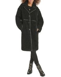Karl Lagerfeld - Long Faux Shearling Coat With Faux Leather Trim - Lyst