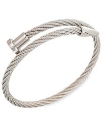 Eye Candy LA - Leo Silvertone Titanium Cable Spike Cuff Bracelet - Lyst