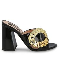 Moschino - Logo Patent Leather Flare Heel Sandals - Lyst