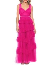 Betsy & Adam - Ruffled Tiered Mesh Gown - Lyst