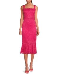 Bebe - Lace-trim Flounce Midi-dress - Lyst