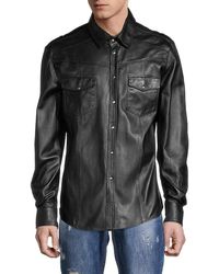 Ron Tomson - Snap Front Leather Shirt - Lyst