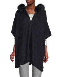 Saks Fifth Avenue - Wool Blend Faux Fur Trim Hooded Poncho - Lyst