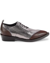 Brunello Cucinelli - Metallic Iguana Embossed Leather Derby Shoes - Lyst